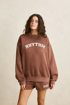 Rhythm Rhythm Dames Collegiate Oversized Crew Neck Fleece Chocolate