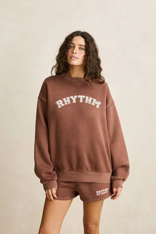 Rhythm Rhythm Dames Collegiate Oversized Crew Neck Fleece Chocolate
