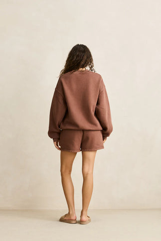 Rhythm Rhythm Dames Collegiate Oversized Crew Neck Fleece Chocolate