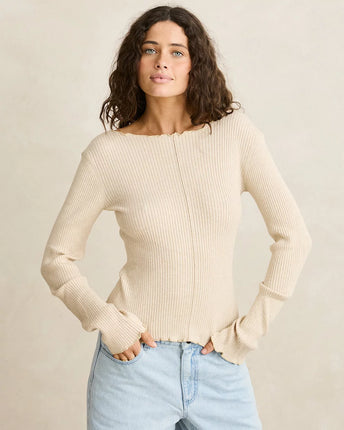Rhythm Rhythm Dames Essential Long Sleeve Knit Top White Marble
