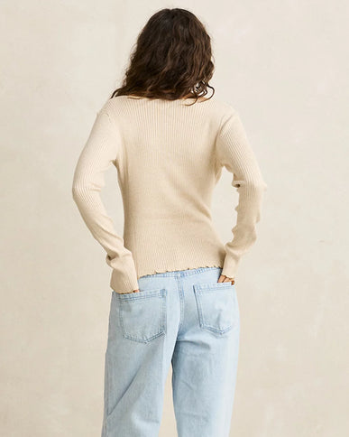 Rhythm Rhythm Dames Essential Long Sleeve Knit Top White Marble