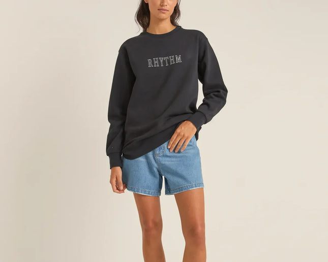 Rhythm Rhythm Dames Flagship Boyfriend Fleece Crew Black