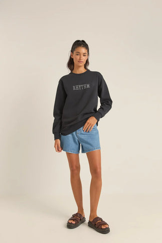 Rhythm Rhythm Dames Flagship Boyfriend Fleece Crew Black