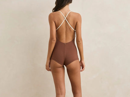 Rhythm Rhythm Dames Lily Rib Surf Short Swim Suit Chocolate