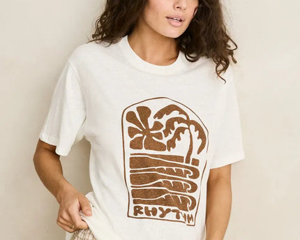 Rhythm Rhythm Dames Palm and Sun Oversized Tee Vintage White
