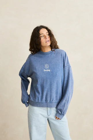 Rhythm Rhythm Dames Salt Wash Crew Neck Fleece Indigo