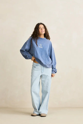 Rhythm Rhythm Dames Salt Wash Crew Neck Fleece Indigo