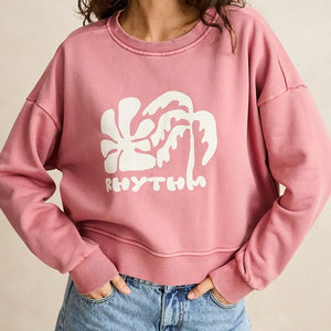 Rhythm Rhythm Dames Sun and Palm Slouchy Crew Neck Fleece Dusty Plum