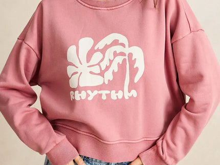 Rhythm Rhythm Dames Sun and Palm Slouchy Crew Neck Fleece Dusty Plum