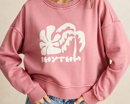 Rhythm Rhythm Dames Sun and Palm Slouchy Crew Neck Fleece Dusty Plum