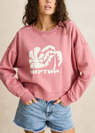 Rhythm Rhythm Dames Sun and Palm Slouchy Crew Neck Fleece Dusty Plum