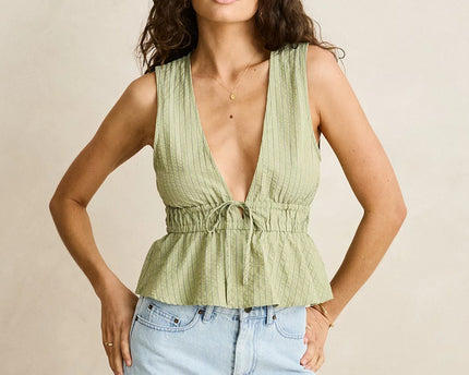Rhythm Rhythm Dames Vista Stripe Tie Front Top Olive