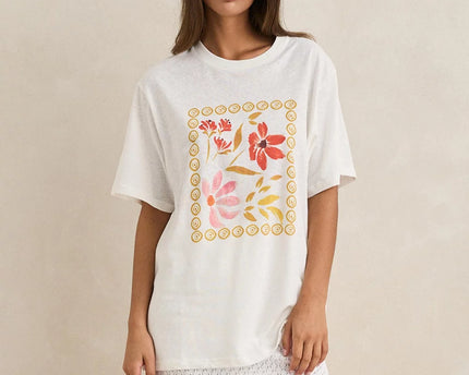 Rhythm Rhythm Dames Wildflower Oversized T-Shirt Vintage White