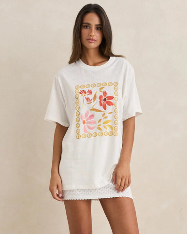 Rhythm Rhythm Dames Wildflower Oversized T-Shirt Vintage White