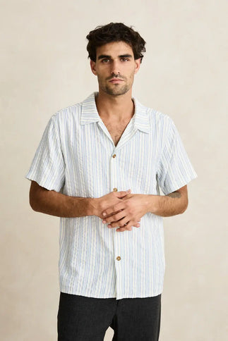 Rhythm Rhythm Heren Novelty Stripe SS Shirt White
