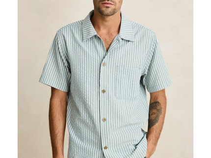 Rhythm Rhythm Heren Seersucker Stripe SS Shirt Pine