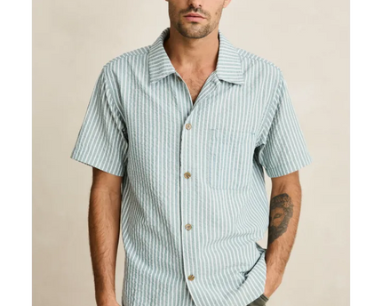 Rhythm Rhythm Heren Seersucker Stripe SS Shirt Pine