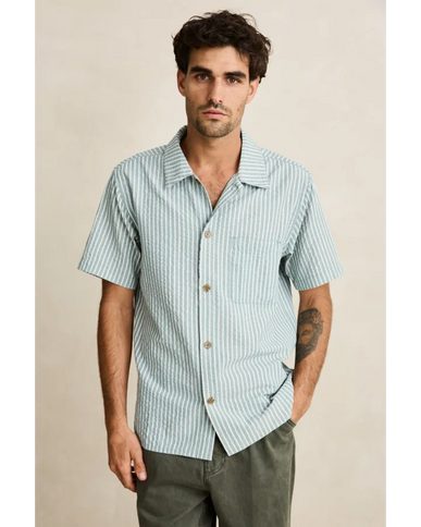 Rhythm Rhythm Heren Seersucker Stripe SS Shirt Pine