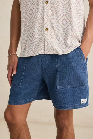 Rhythm Rhythm Heren Textured Wale Jam Shorts Washed Indigo