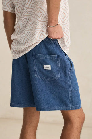 Rhythm Rhythm Heren Textured Wale Jam Shorts Washed Indigo