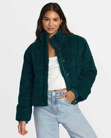 RVCA RVCA Dames Eezeh Corduroy Puffer Jacket Pine