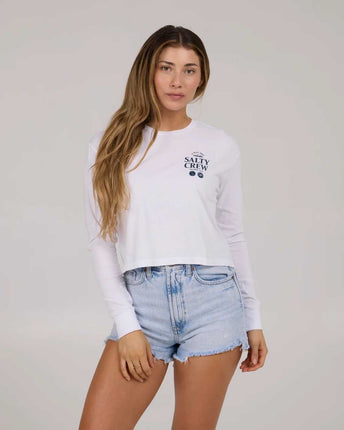 Salty Crew Salty Crew Dames Sip & Sea LS Crop Tee White