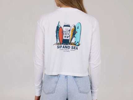 Salty Crew Salty Crew Dames Sip & Sea LS Crop Tee White