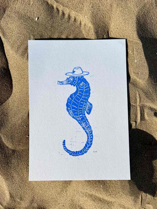 Studio Els Studio Els Seahorse Cowboy Print A4 Blue