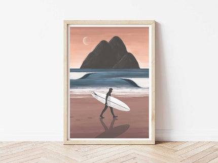StudioTrev Trevor Humphres Surfer With Mountainious Backdrop Poster