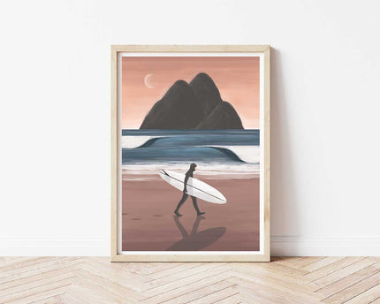 StudioTrev Trevor Humphres Surfer With Mountainious Backdrop Poster